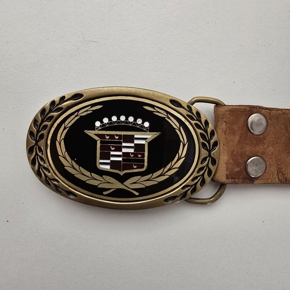Rare Vintage Cadillac Heritage Buckle Brown Leather Belt Y2K - Picture 6 of 16
